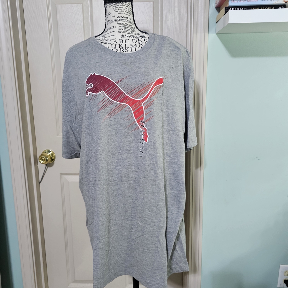 Puma Heather Gray Tee with Vibrant Red Logo